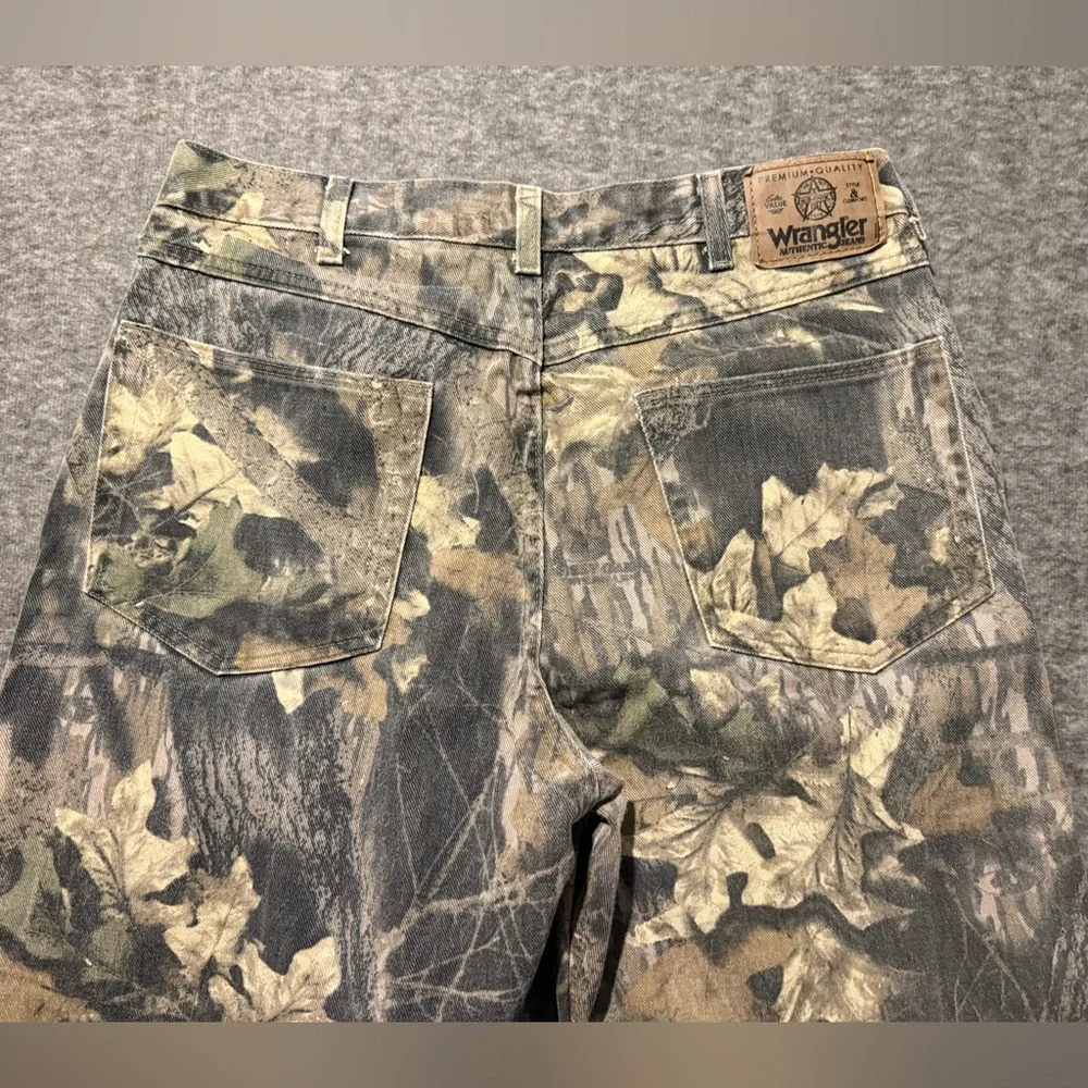 Wrangler Vtg Camo Mossy Oak Pants Jeans Men’s tag 34x32 (fit 32x30) Double Knee